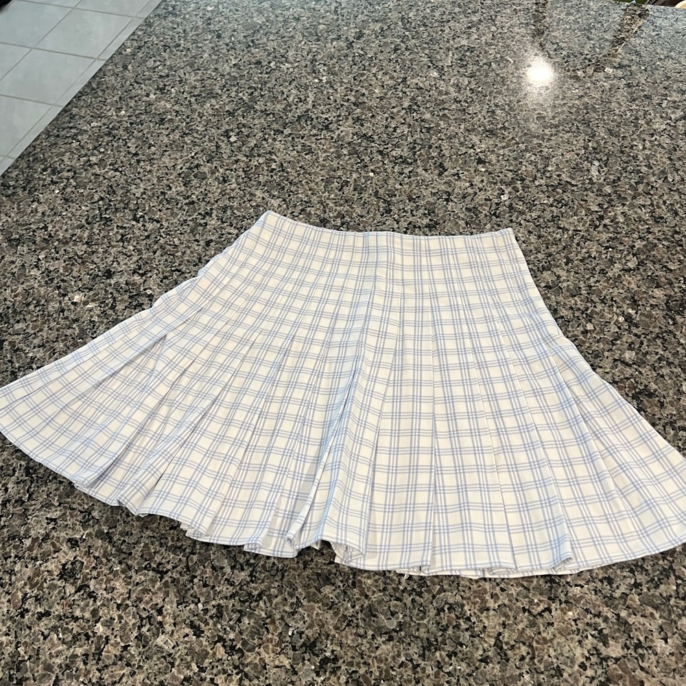 Brandy Melville Light Blue and White Checkered Skirt